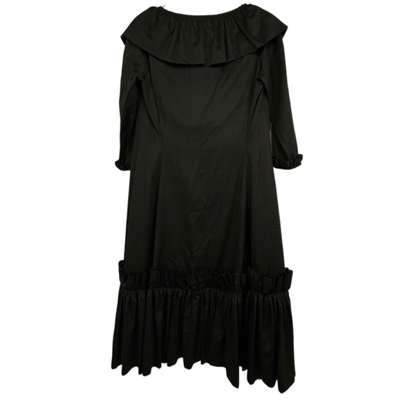 1950s Vintage Black Ruffle Midi Dress Handmade by Saks Fifth Avenue Seamstress - Picture 6 of 10